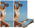 Cornhole Game Board Vinyl Skin Wrap Kit - Premium Laminated - Kayla DeLancey White Bikini 30 fits 24x48 game boards (GAMEBOARDS NOT INCLUDED)