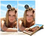 Cornhole Game Board Vinyl Skin Wrap Kit - Premium Laminated - Kayla DeLancey White Bikini 57 fits 24x48 game boards (GAMEBOARDS NOT INCLUDED)
